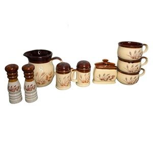 Vintage 70s Stoneware Wheat Pattern 9 Piece Bundle